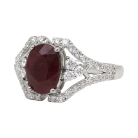 PLATINUM GIA BURMESE RUBY AND DIAMOND RING