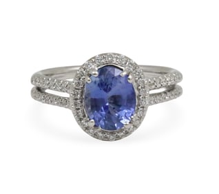 18K SAPPHIRE AND DIAMOND RING, GIA