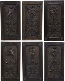 6 FRENCH CARVED WALNUT PANELS