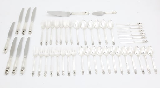 49PC ROYAL DANISH STERLING FLATWARE, 54 T.O.W.