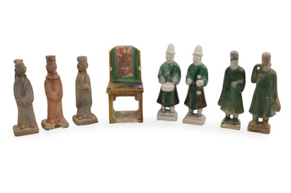 8PC CHINESE SANCAI POTTERY FIGURES, TANG/MING