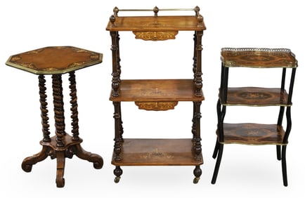 3 INLAID FRENCH MARQUETRY OCCASIONAL TABLES
