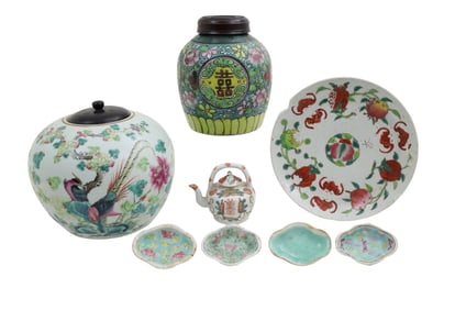 8PC LOT OF CHINESE ROSE FAMILLE PORCELAIN