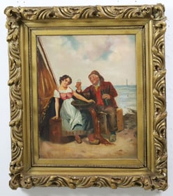 OIL ON CANVAS COASTAL PAINTING, 19TH C.