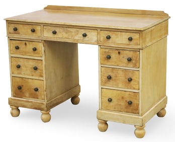 ENGLISH PINE PEDESTAL DESK, 19TH C.