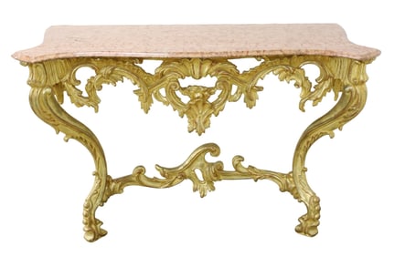 FRENCH GILTWOOD MARBLE TOP CONSOLE