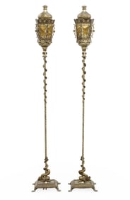 PR VENETIAN BRASS AND METAL TORCHIERE FLOOR LAMPS