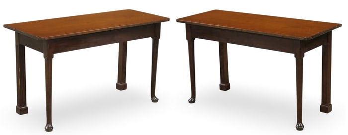 PAIR ENGLISH MAHOGANY CONSOLE TABLES