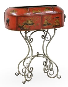 ENGLISH TOLE CHINOISERIE PLANTER ON STAND