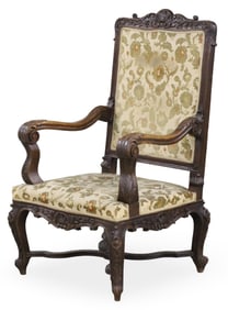 CARVED FRENCH OAK COURT CHAIR, 19TH C.