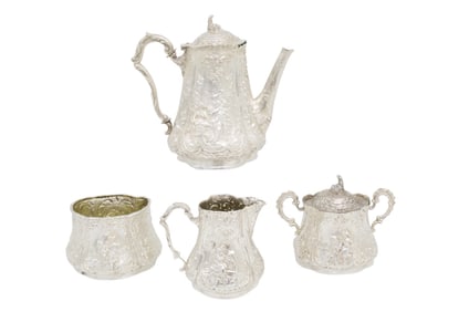 4PC CONTINENTAL 800 SILVER TEA SERVICE, 30.9 TOW