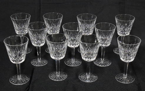 11PC WATERFORD CRYSTAL STEMWARE, ALANA PATTERN: Eleven piece Waterford crystal stemware wine glasses, Alana pattern, circa 1950; each 6"H