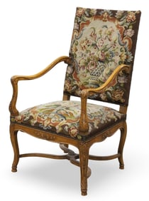FRENCH WALNUT NEEDLEPOINT FAUTEUIL