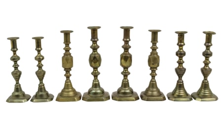 4 PR ANTIQUE ENGLISH BRASS CANDLESTICKS