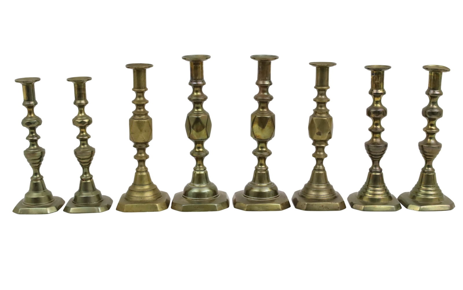 4 PR ANTIQUE ENGLISH BRASS CANDLESTICKS (1 of 5)