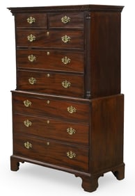 ENGLISH MAHOGANY CHEST ON CHEST, 19TH C.