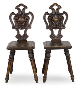 PR CARVED WALNUT SGABELLO STYLE SIDE CHAIRS