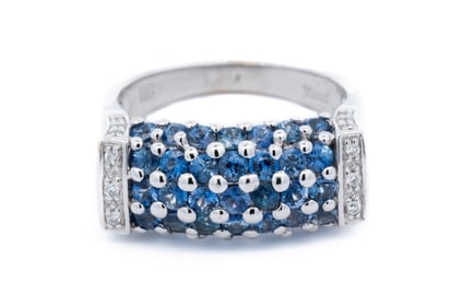 18K WHITE GOLD SAPPHIRE AND DIAMOND BAND