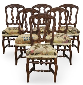6 PETITE FRENCH PROVENCAL WALNUT SIDE CHAIRS