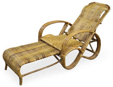 RATTAN AND WICKER LOUNGE CHAIR W/ OTTOMAN