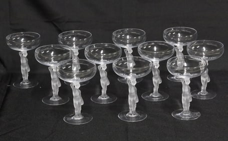 11PC LALIQUE STYLE FROSTED CRYSTAL STEMWARE