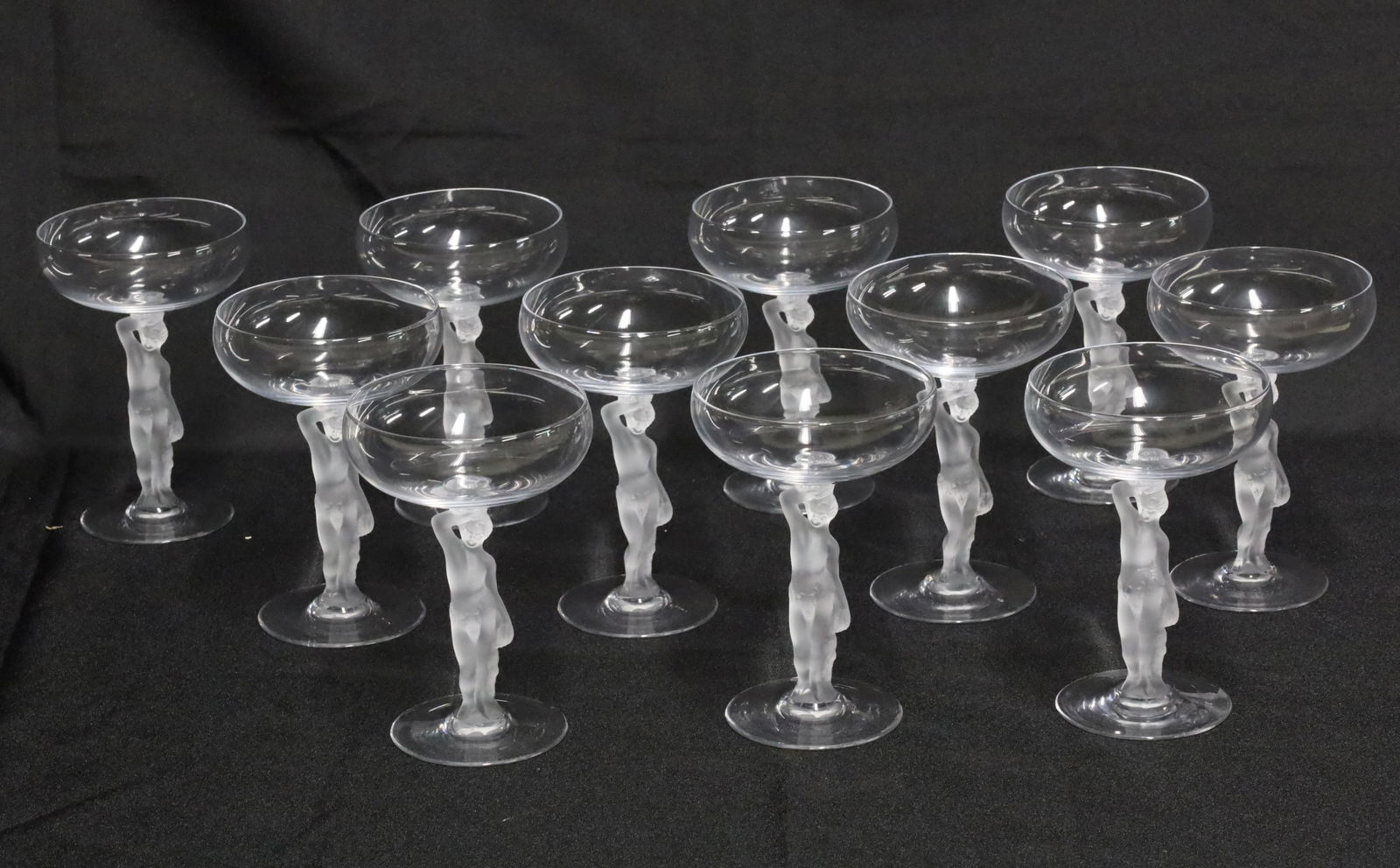 11PC LALIQUE STYLE FROSTED CRYSTAL STEMWARE (1 of 2)
