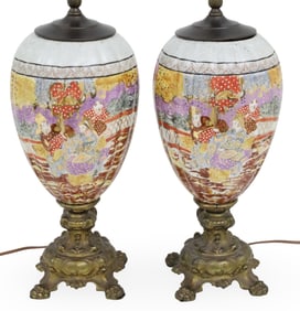 PR SATSUMA PORCELAIN BRONZE MOUNTED LAMPS