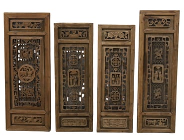 4PC CHINESE CARVED TEAKWOOD WALL PANELS