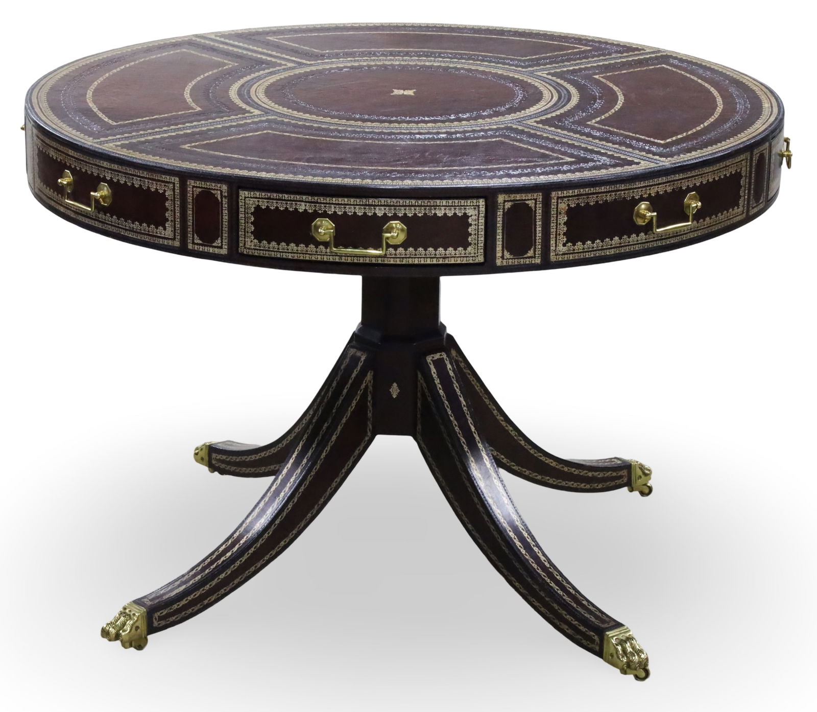 MAITLAND SMITH LEATHER TOP DRUM TABLE (1 of 4)