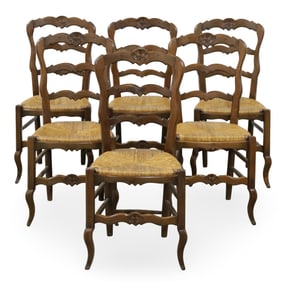 SET OF 6+2 PROVENCAL FRENCH WALNUT DINING CHAIRS