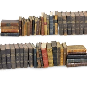 50PC LOT OF ANTIQUE LEATHER BOUND BOOKS