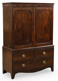 SHERATON STYLE MAHOGANY LINEN PRESS, 19TH C.