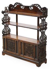 ENGLISH MAHOGANY FRETWORK ETAGERE