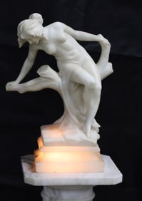 ART NOUVEAU ALABASTER SCULPTURE AND PEDESTAL