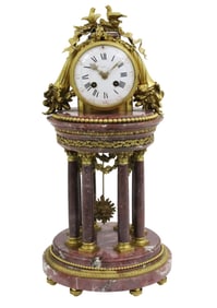 FRENCH GILT BRONZE AND MARBLE PORTICO CLOCK
