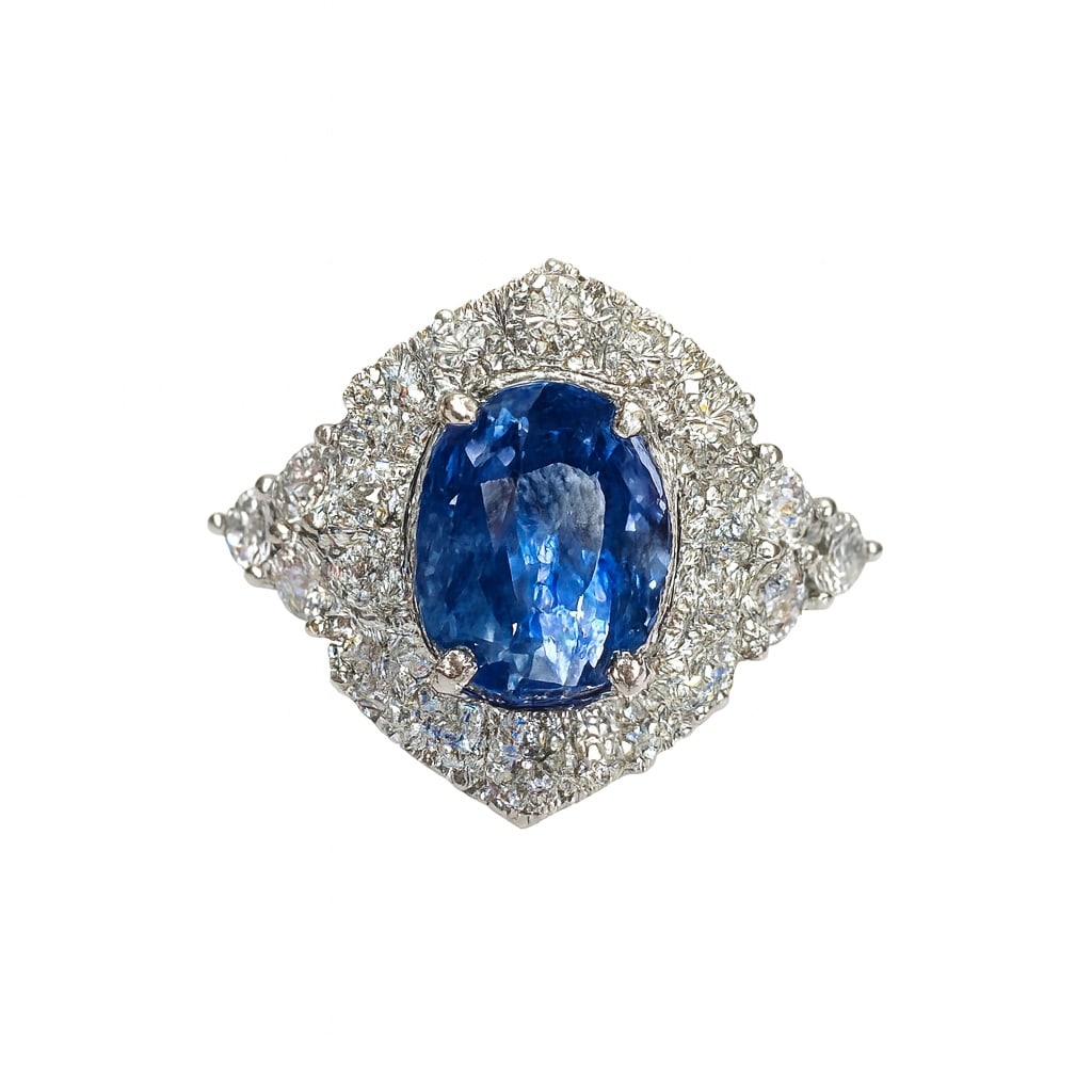 PLATINUM SAPHIRE AND DIAMOND RING, GIA (1 of 8)