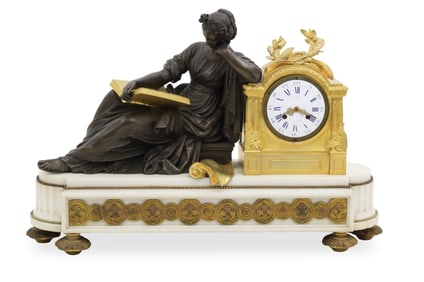 NAPOLEAN III BRONZE MARBLE AND ORMOLU MANTEL CLOCK