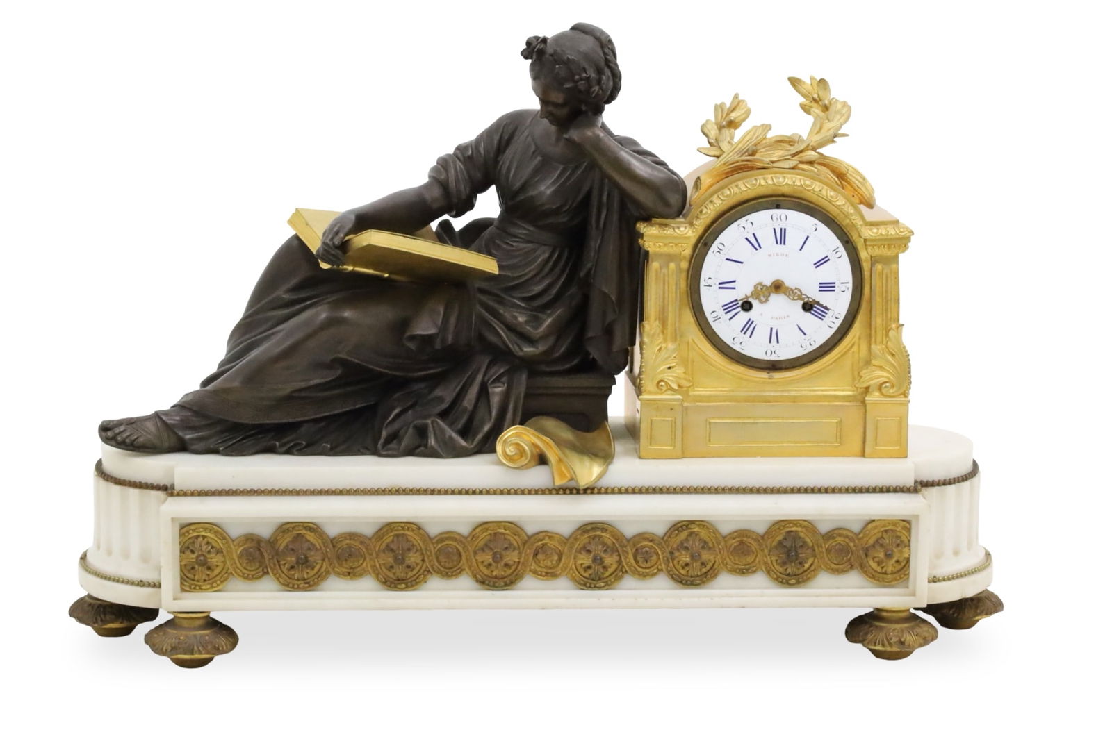 NAPOLEAN III BRONZE MARBLE AND ORMOLU MANTEL CLOCK (1 of 6)