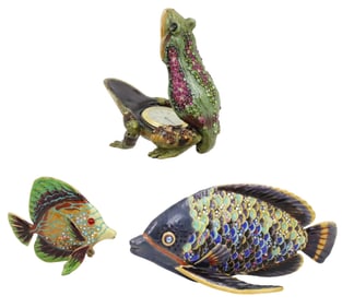 JAY STRONGWATER FISHES AND FROG CLOCK
