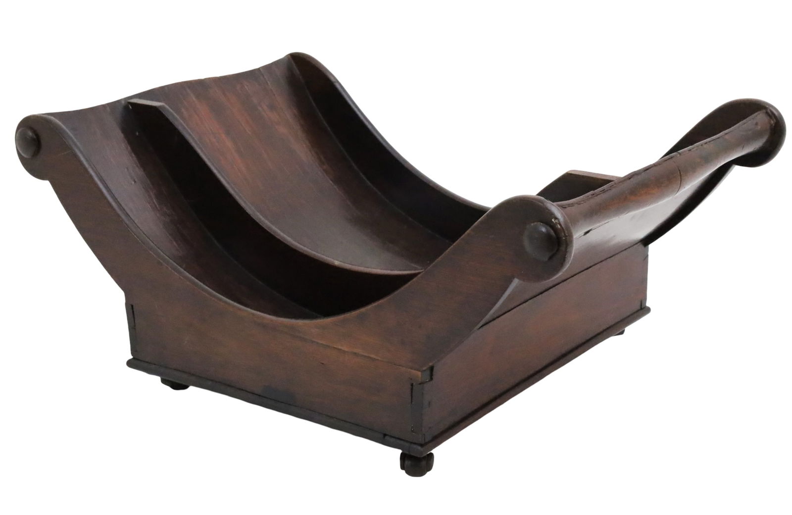 GEORGE III MAHOGANY CHEESE COASTER: George III mahogany cheese wheel coaster having dove tail construction, resting on casters, early 19th century; 7"H 16"W 11"D