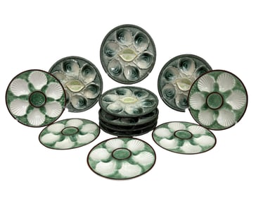 2 SETS OF GREEN OYSTER PLATES