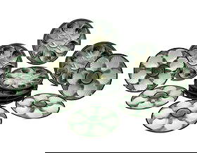 2 SETS OF GREEN OYSTER PLATES: Twelve piece harlequin set of green French porcelain oyster plates