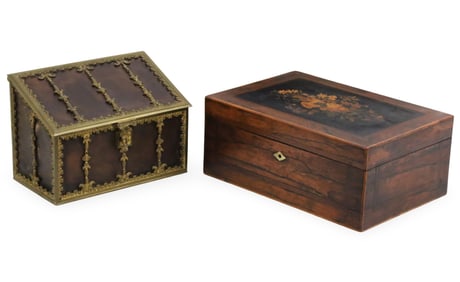 2PC ANTIQUE ENGLISH SEWING AND STATIONERY BOX