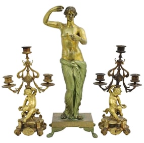3PC LOT OF FIGURAL GILT BRONZE, 19TH C.
