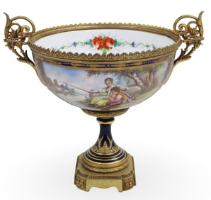 SIGNED FRENCH BRZ MTD PORCELAIN COMPOTE