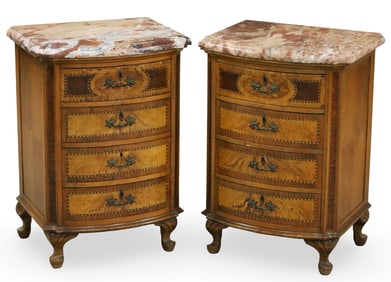 PR FRENCH MARBLE TOP INLAID BEDSIDE COMMODES