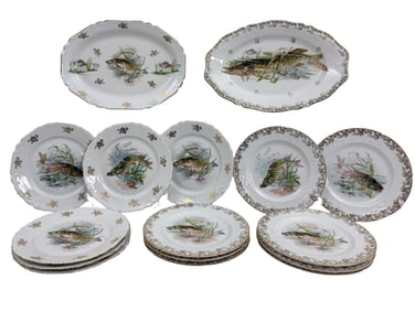 2 FRENCH PORCELAIN FISH SETS