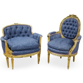 TWO LOUIS XVI STYLE BERGERES