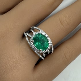 PLATINUM 2.44 CT EMERALD AND DIA RING