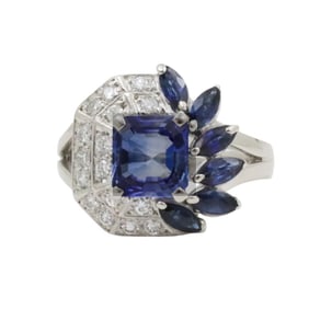 PLATINUM SAPPHIRE AND DIAMOND RING